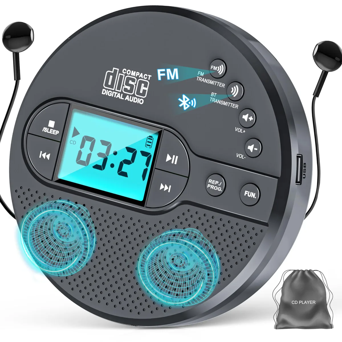 AFU Portable CD Player Grey 2000mAh Bluetooth FM AUX — product photo