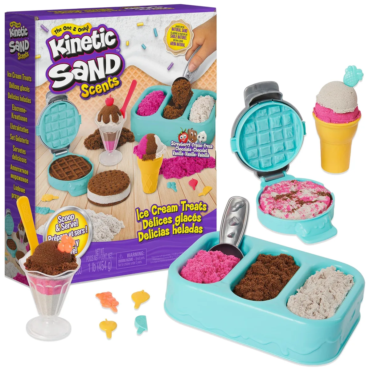 Kinetic Sand Scents Ice Cream Treats Playset 1lb 3 Colors 6 Tools — product photo
