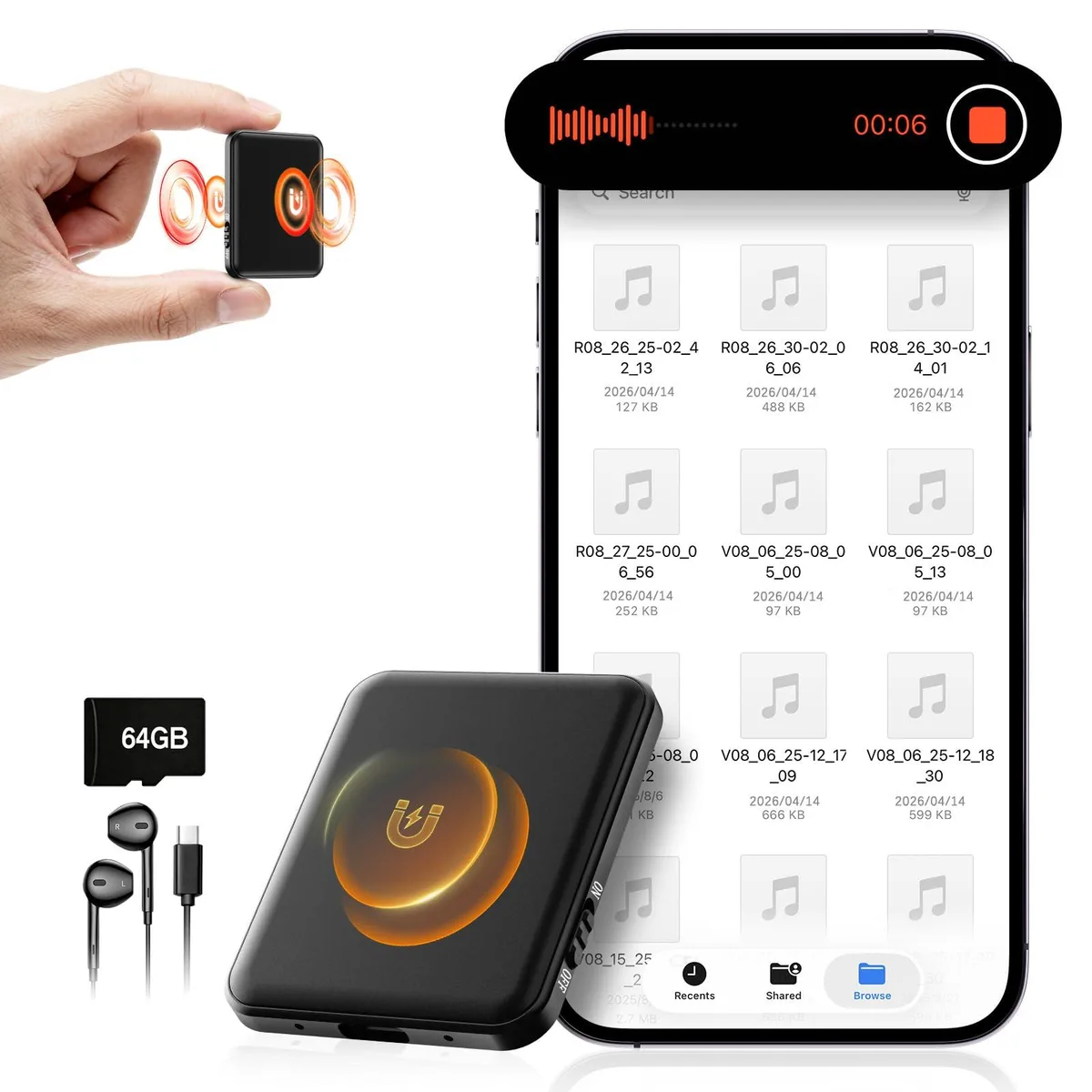 Hypamutek FP-11901 Voice Recorder 64GB 75H Magnetic — product photo