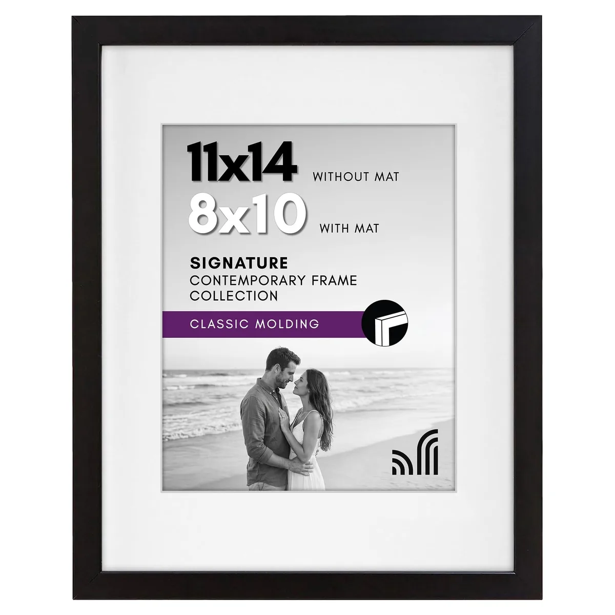 Black rectangular wood frame with shatter-resistant glass 14 by 11 by .59 inches