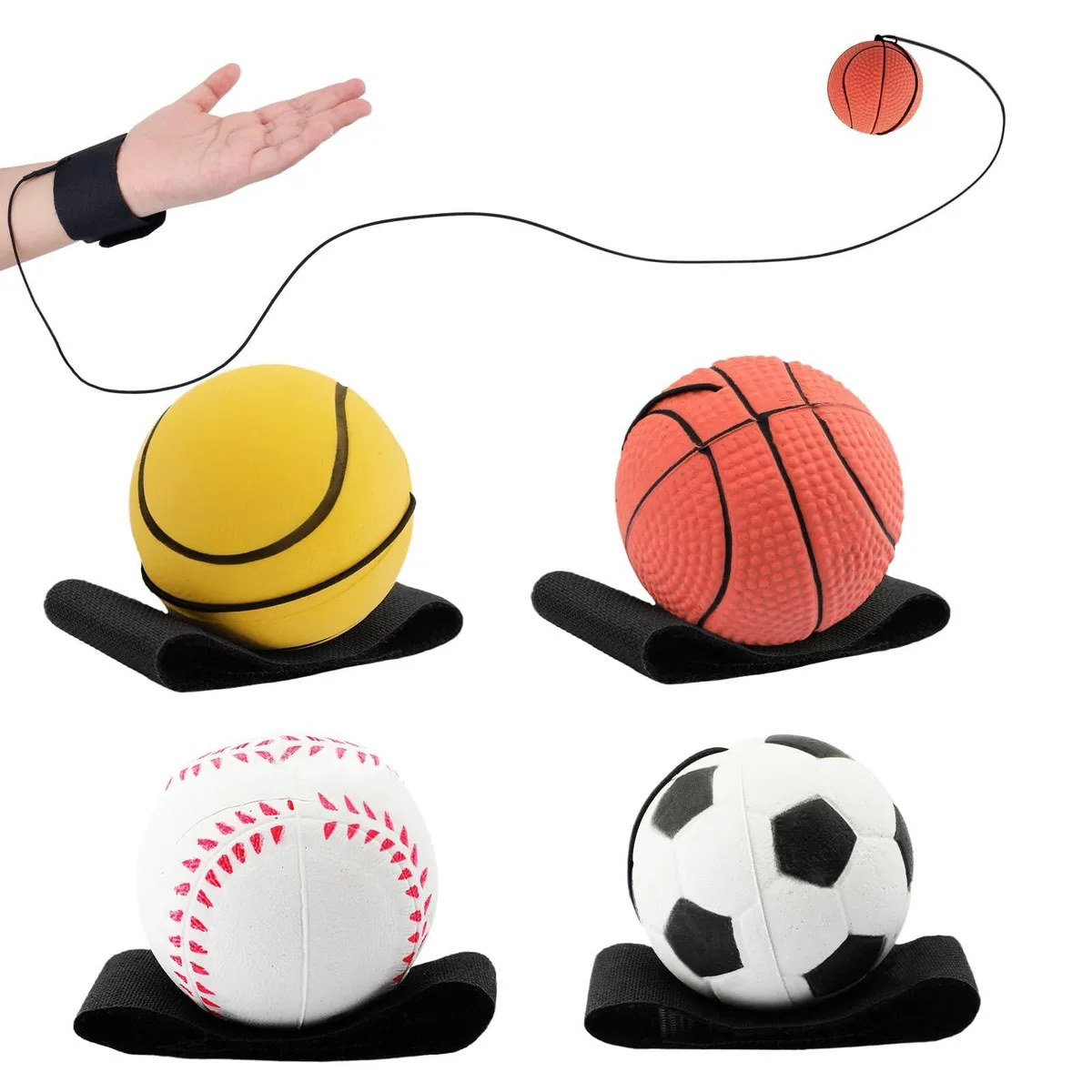 SAYAYA 4 PCS Wrist Return Balls 2.36 Inches with Elastic Strap — product photo