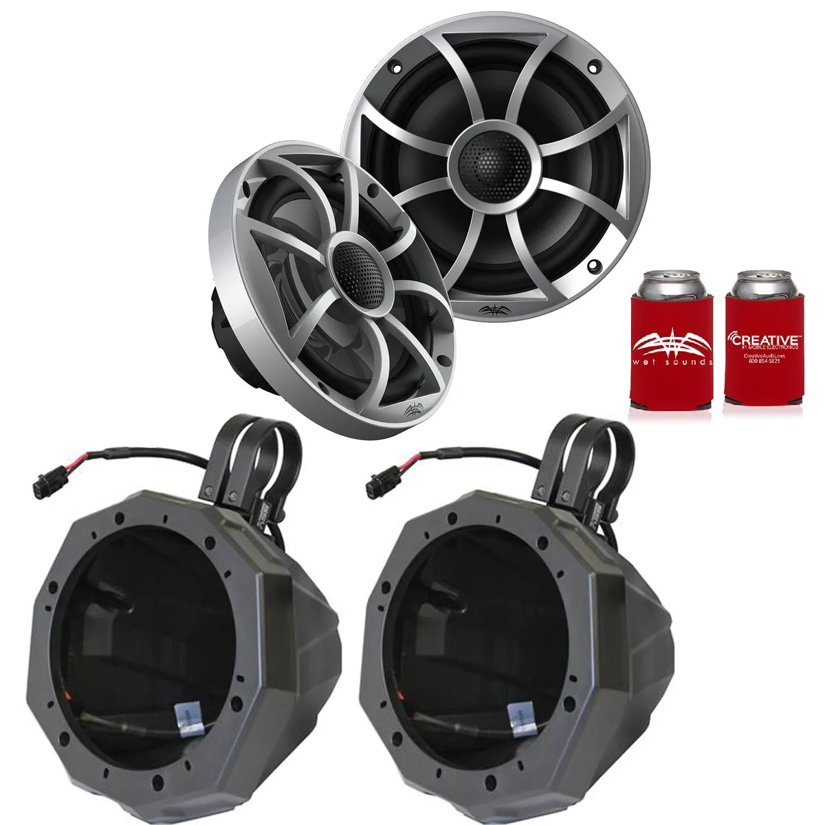 Wet Sounds Wet Sounds OE-65ic-S 6.5" Car Speakers Silver Grill Pods 1.75" Clamps — product photo