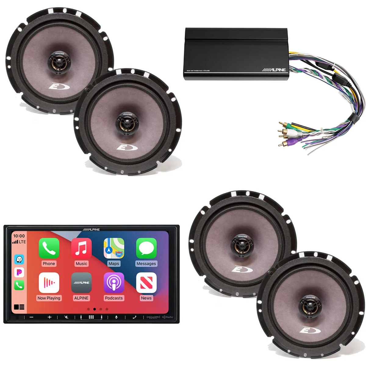 Alpine Alpine iLX-407 7-Inch Receiver with 2× SXE-1726S 6.5" Coax &amp; KTA-450 Power Pack — product photo