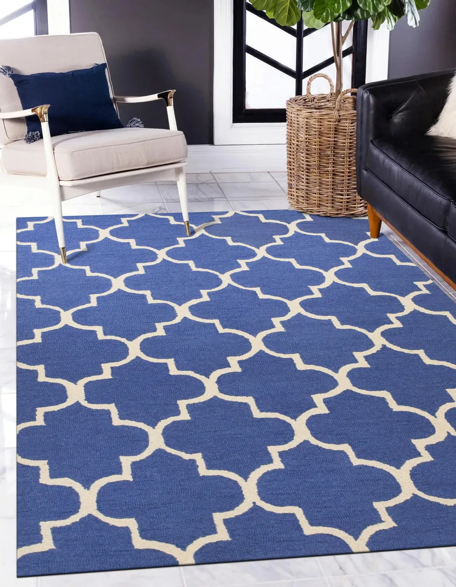 EORC EORC Hand-Tufted Wool Blue Trellis Moroccan Rug 5' x 8 — product photo