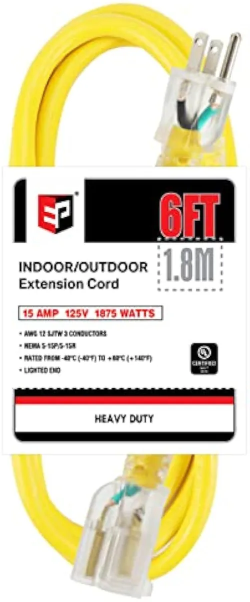TAURKENAM TAURKENAM 6 ft Lighted Outdoor Extension Cord 12/3 SJTW 15A 125V 1875W — product photo