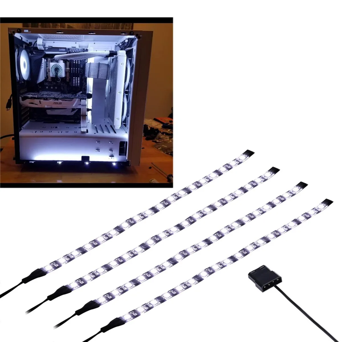 Four white magnetic LED strips with Molex connectors and remote control