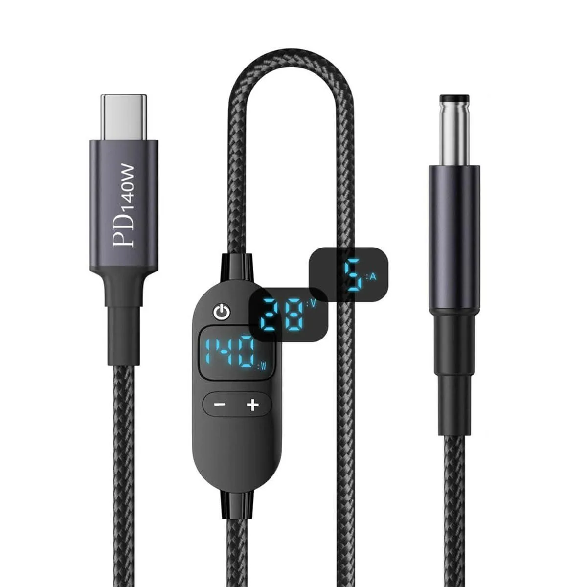Fervit Fervit USB-C to DC 5.5×2.5mm 140W PD cable with LED display 150cm — product photo