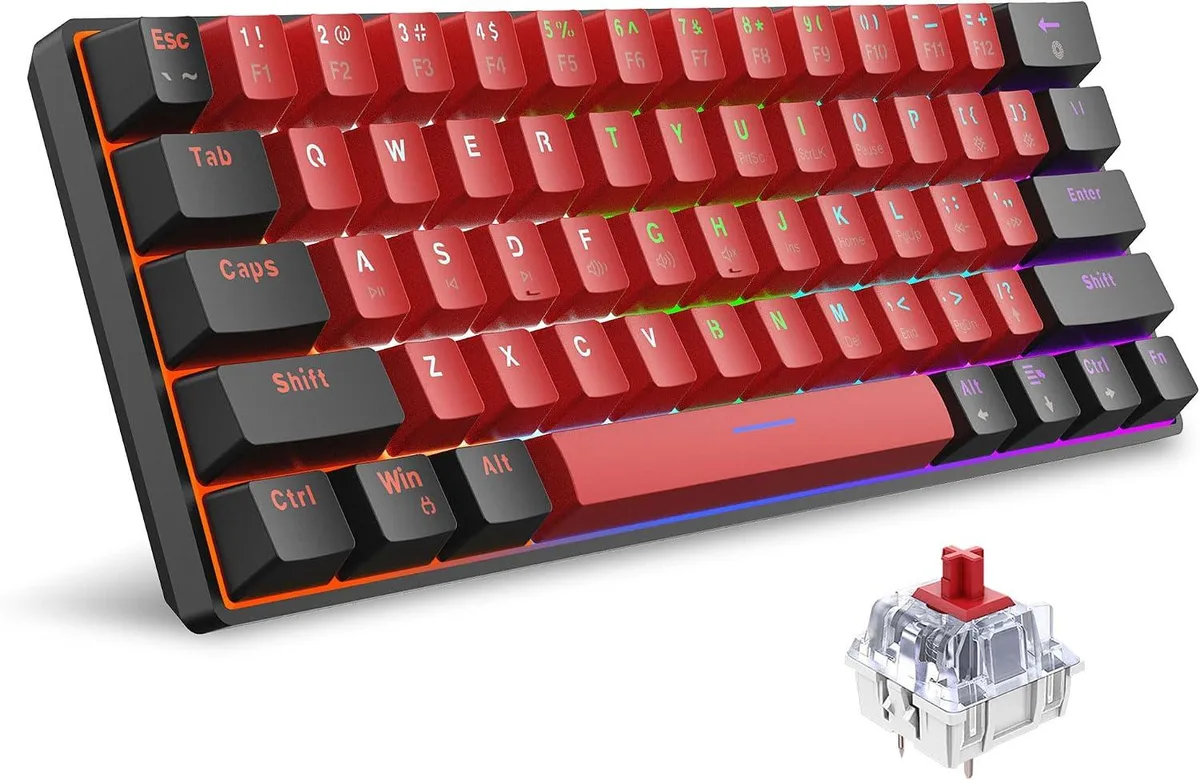 usbroway usbroway 60% Wired Mechanical Gaming Keyboard 61 Keys Red Switches Black-Red — product photo