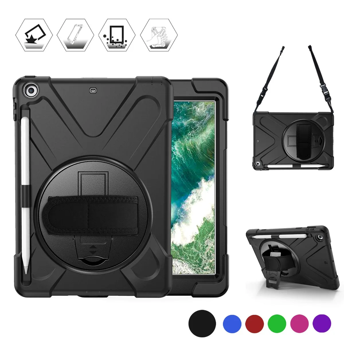 Werleo Werleo iPad 9.7 inch 2018 2017 Case with Pencil Holder Kickstand Hand Strap Shoulder Strap — product photo