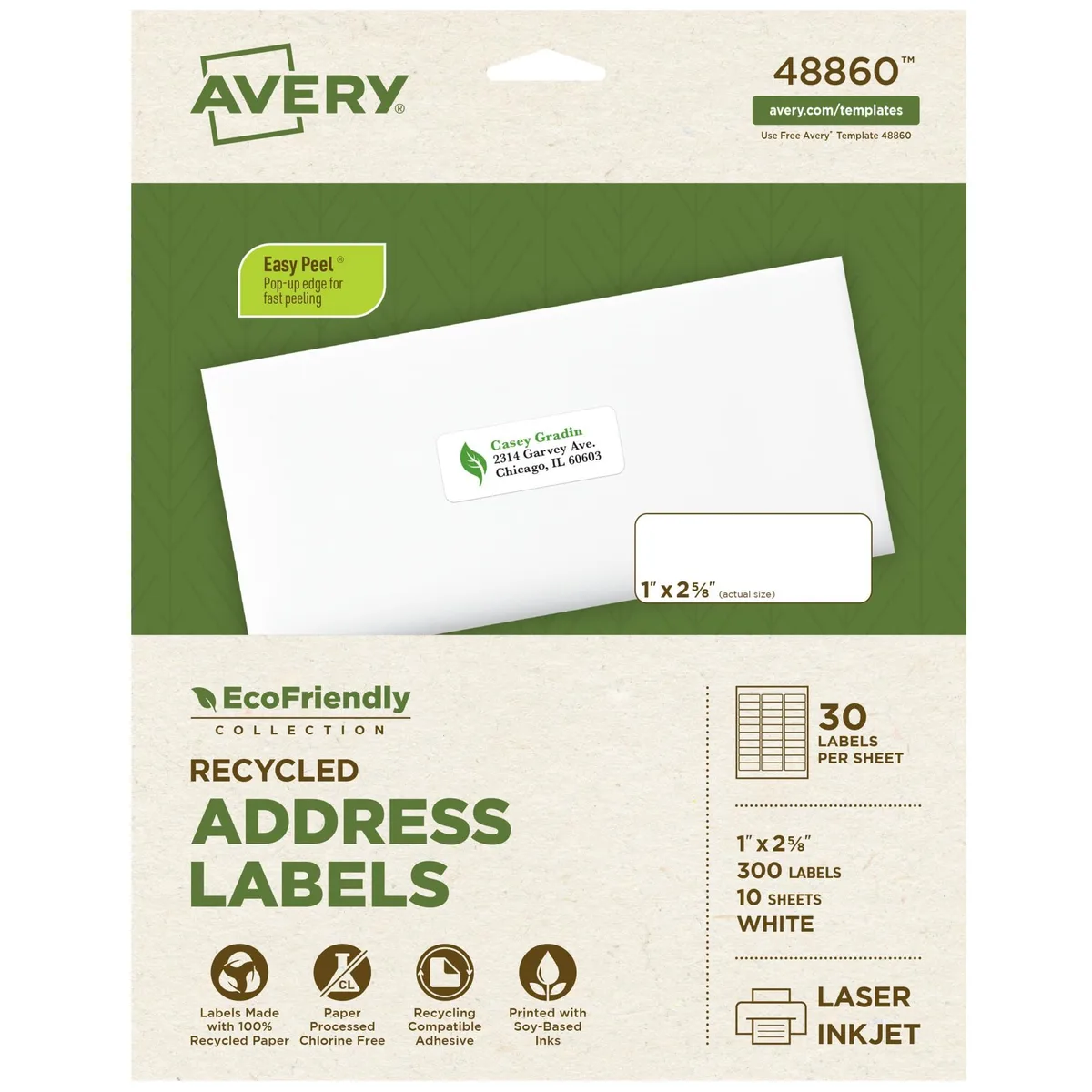  Avery 48860 Recycled Address Labels 1" x 2-5/8" 300 Pack — product photo
