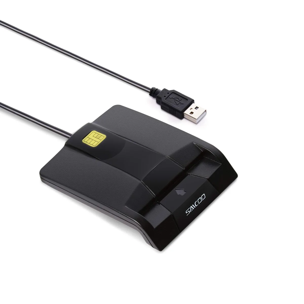 Horizontal USB smart card reader, gloss black finish, rectangular shape