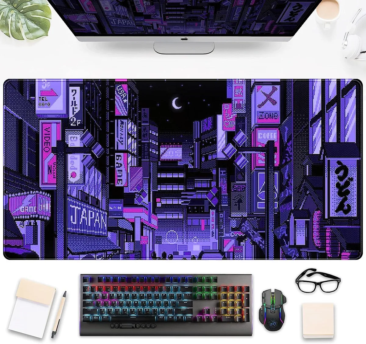 Corn Electronics Corn Electronics Tokyo Street Desk Pad Purple 31.5x15.75 mouse pad — product photo