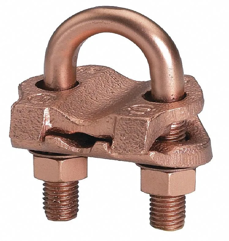 Copper pipe ground clamp for 1/0 AWG wire, 4 inch length