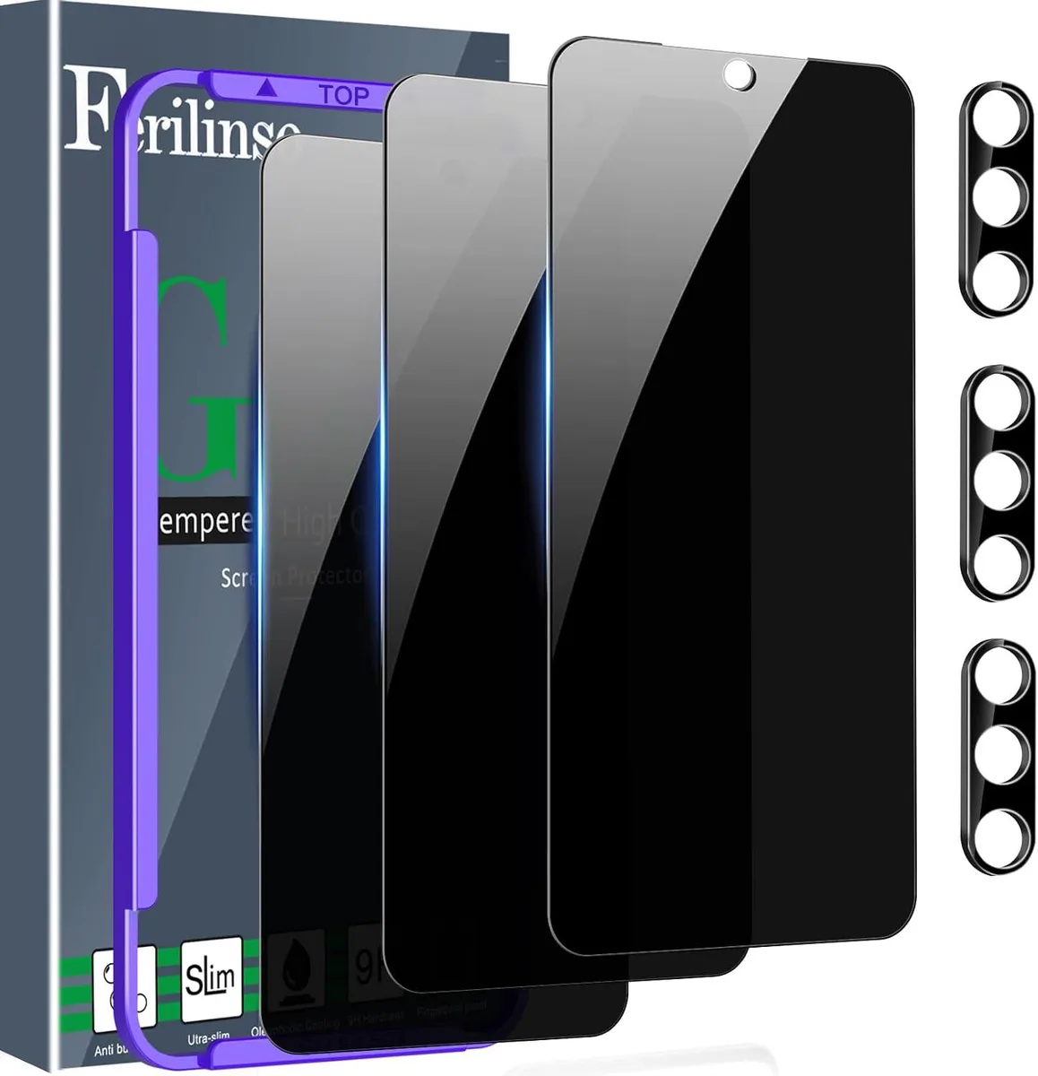 Three privacy screen protectors and three camera lens protectors for Galaxy S25 Plus 6.7 INCH