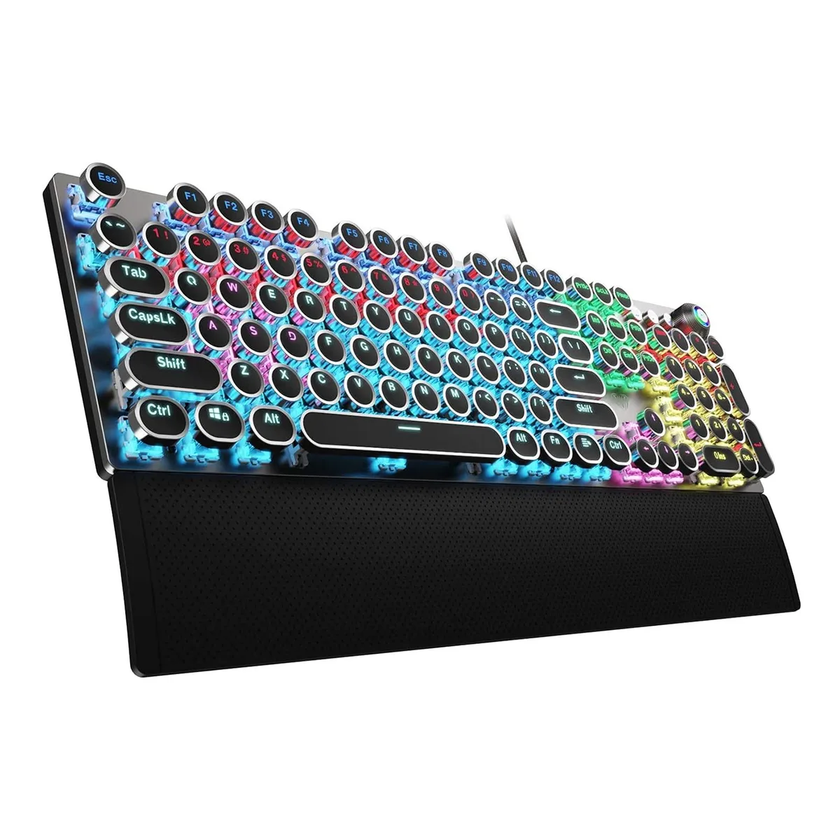  AULA F2088 Typewriter Mechanical Gaming Keyboard Blue Switches Rainbow LED Wrist Rest Knob — product photo
