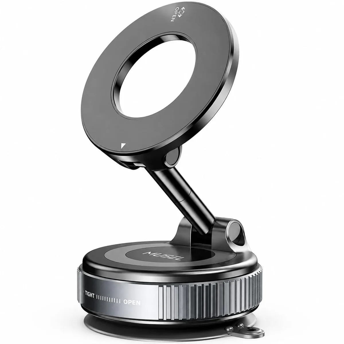  MUSEL Musel Magnetic Phone Holder BLK Nano Gel Black 2.36 in 110 g 88 lb 22 N55 magnets 360° 180° 300 reuses — product photo