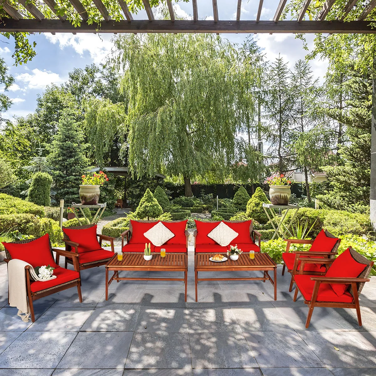 Costway Costway 8PCS Patio Rattan Furniture Set Red — product photo