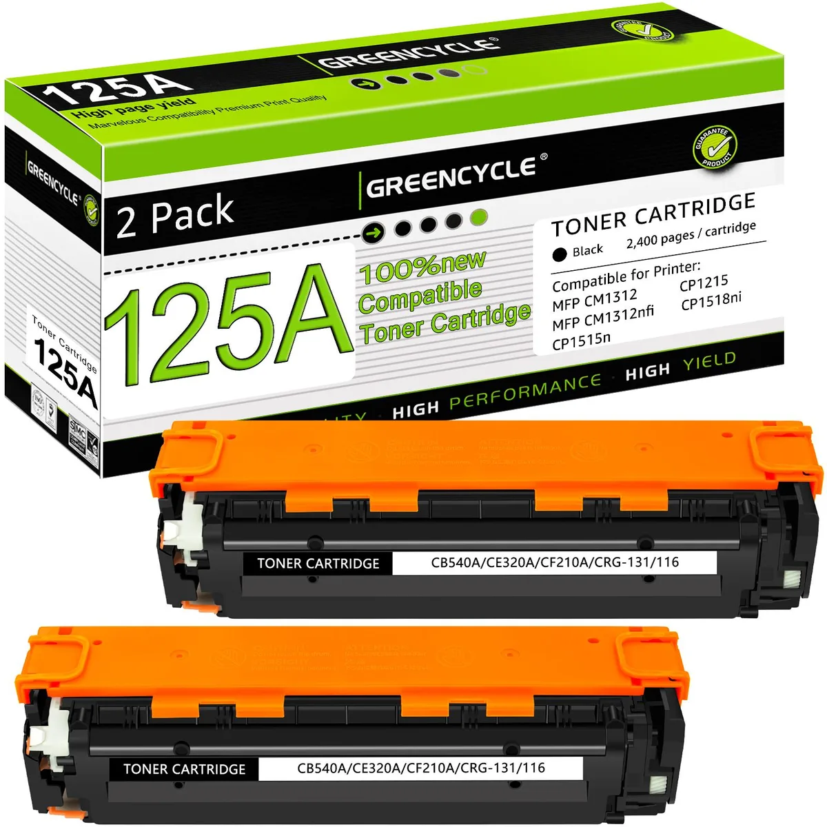 GREENCYCLE GREENCYCLE 125A CB540A Black Toner Cartridge 2 Pack — product photo