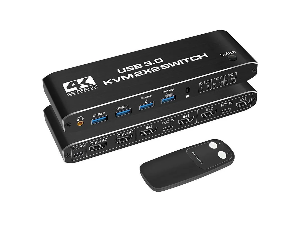 KEHIPI KEHIPI 4K@60Hz HDMI KVM Switch 2 PCs 2 Monitors USB 3.0 Hub Audio — product photo