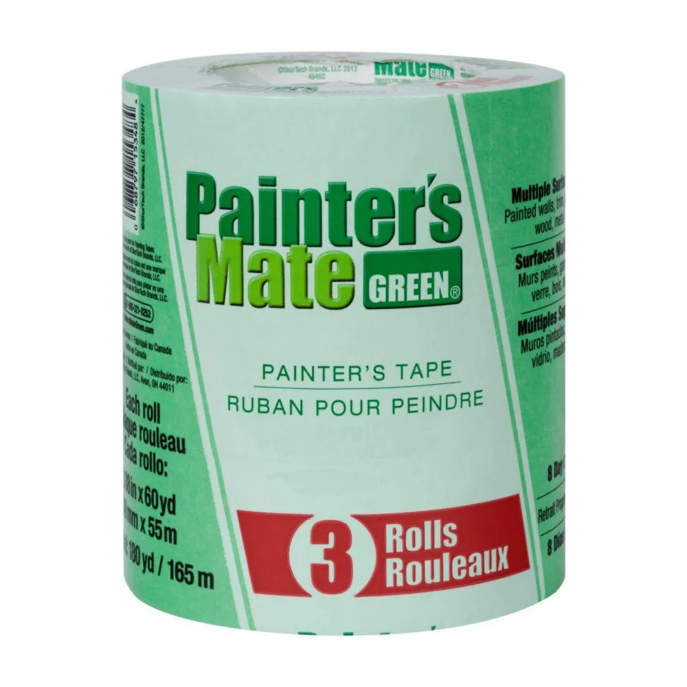 Three green painter's tape rolls on white background