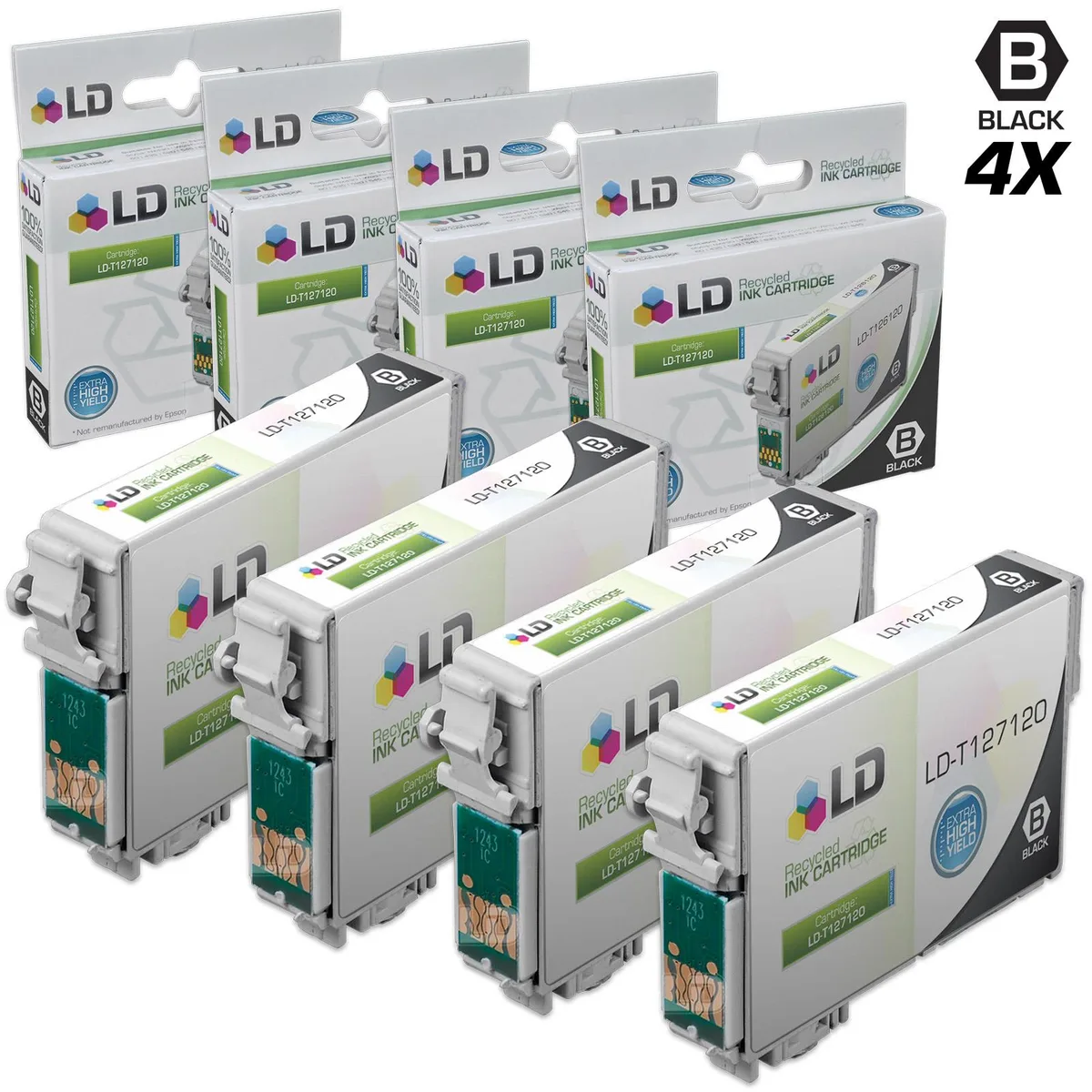 LD Products LD Products T127 Extra High Yield Black Ink Cartridge 4-Pack (T127120) — product photo