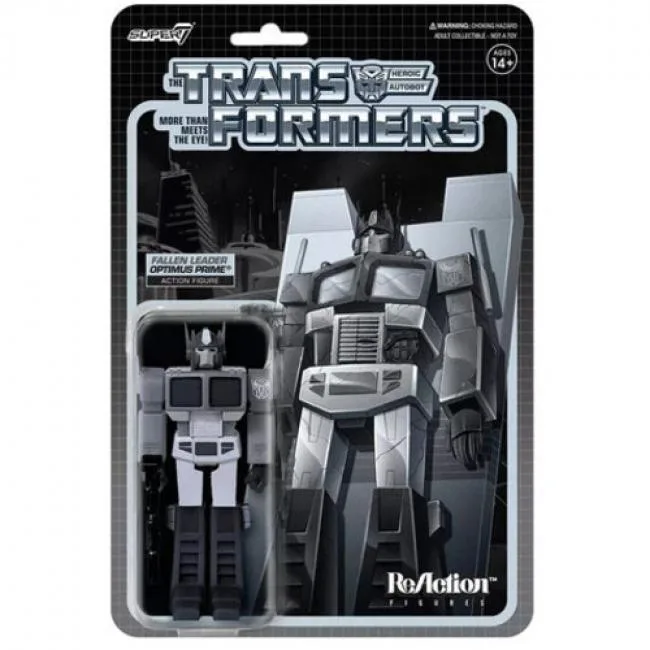 Super 7 Super 7 RE-TRANW01-ODG-04 Transformers ReAction Optimus Prime Fallen Leader Greyscale action figure — product photo