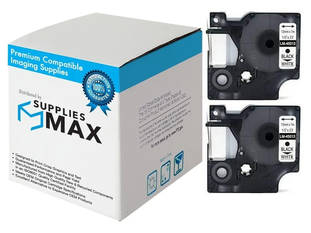 SuppliesMax SuppliesMax Compatible Dymo D1 Label Tape Black on White 2-Pack 1/2in x 23ft 45013_2PK — product photo