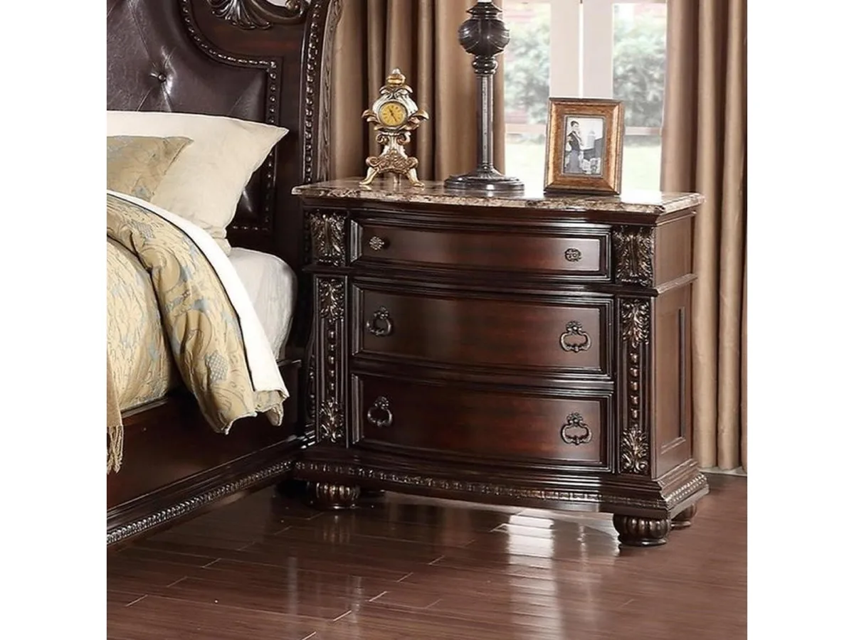 tuphen tuphen Traditional End Table Nightstand 3-Drawer Marble Top Brown Cherry 35 19.5 32.8 — product photo