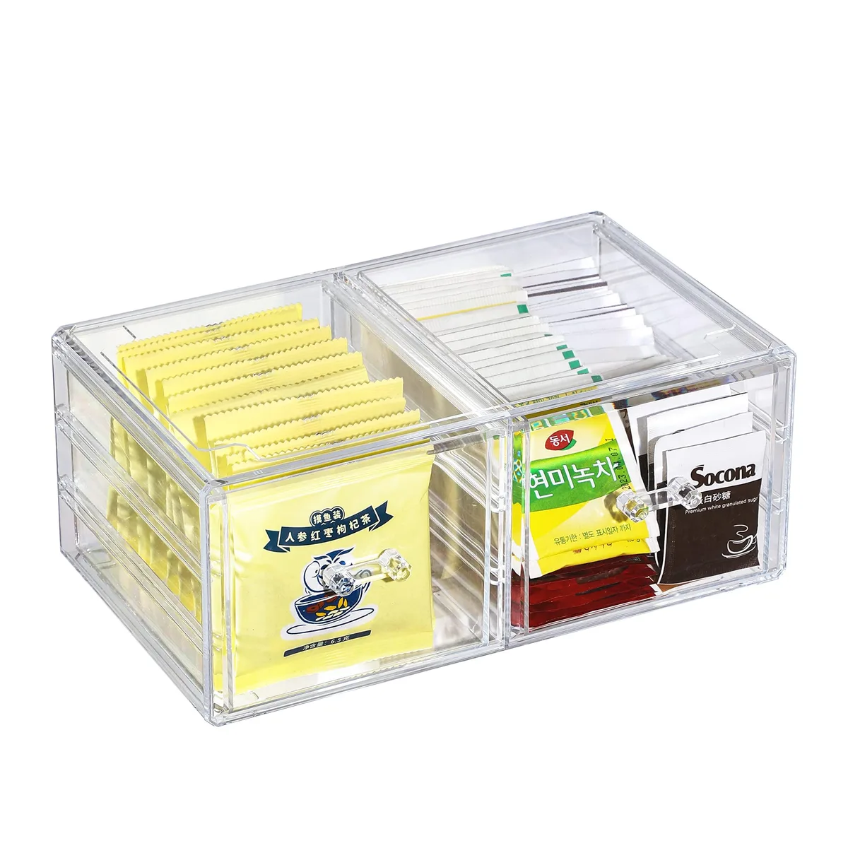 Clear plastic two-drawer organizer with mesh liners, 11 by 6.7 by 4.7 inches