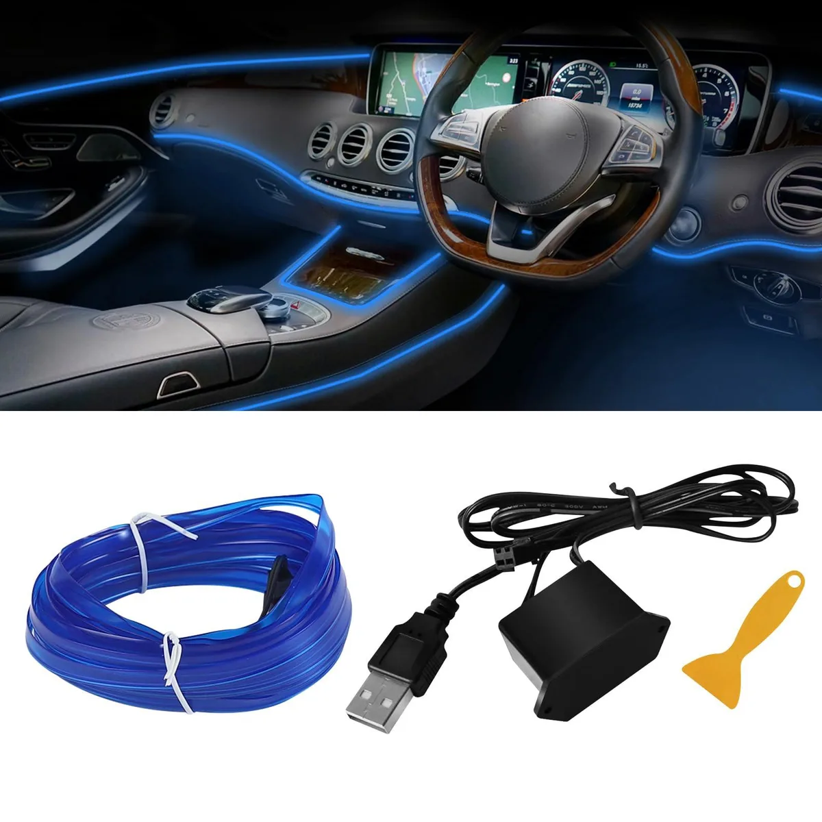 Blue electroluminescent wire kit 16.4ft flexible neon strip with USB power