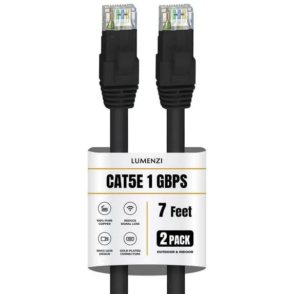 Lumenzi Lumenzi EC-5E-7-BK-2 Cat 5e Ethernet Cable 7 FT Black 2 Pack — product photo