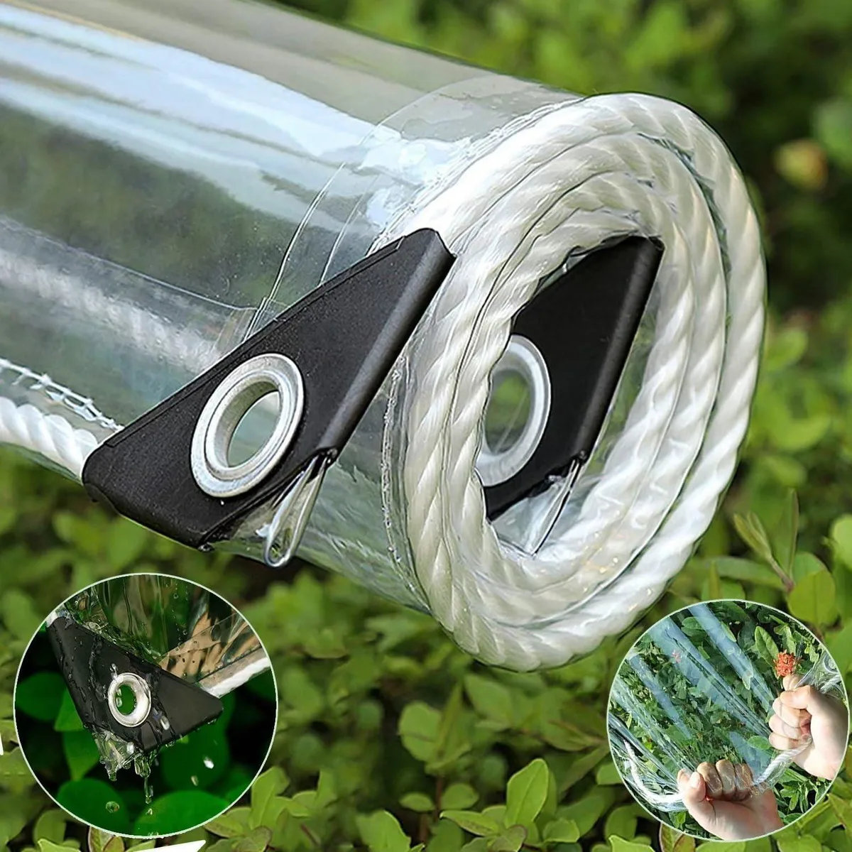 Transparent 14 mil vinyl tarp 4 by 6 feet with aluminium grommets every 30 cm