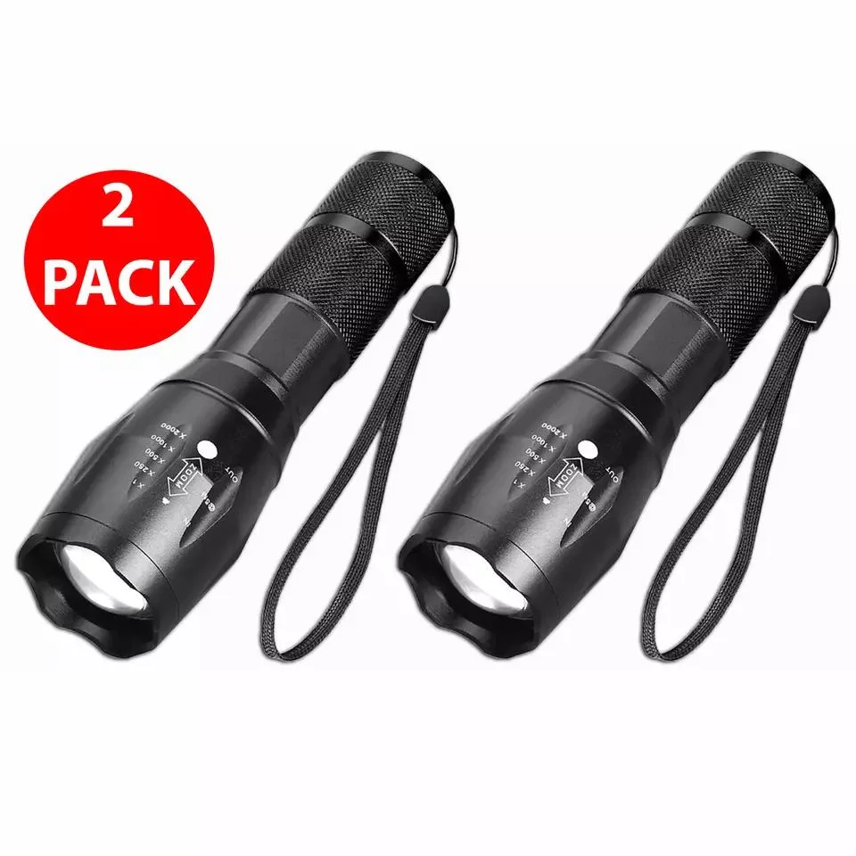 NShi NShi 90000LM LED Tactical Flashlight 5 Modes Zoomable 2 Pack Black — product photo