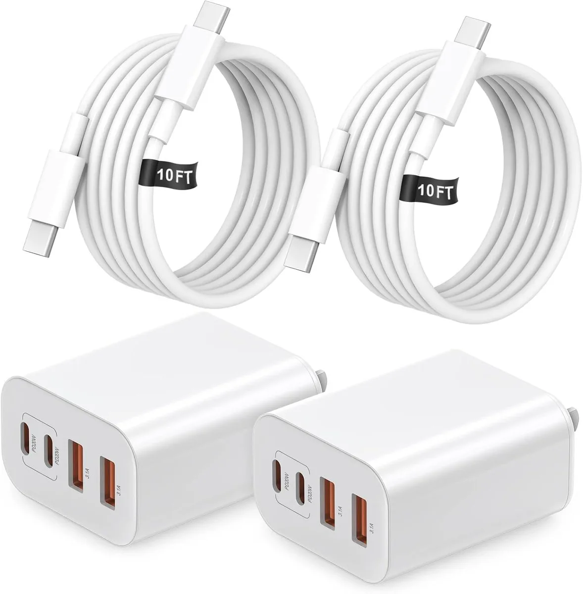 ONITOON ONITOON 40W USB-C Wall Charger 4-Port with 10ft Cable 2 Pack — product photo