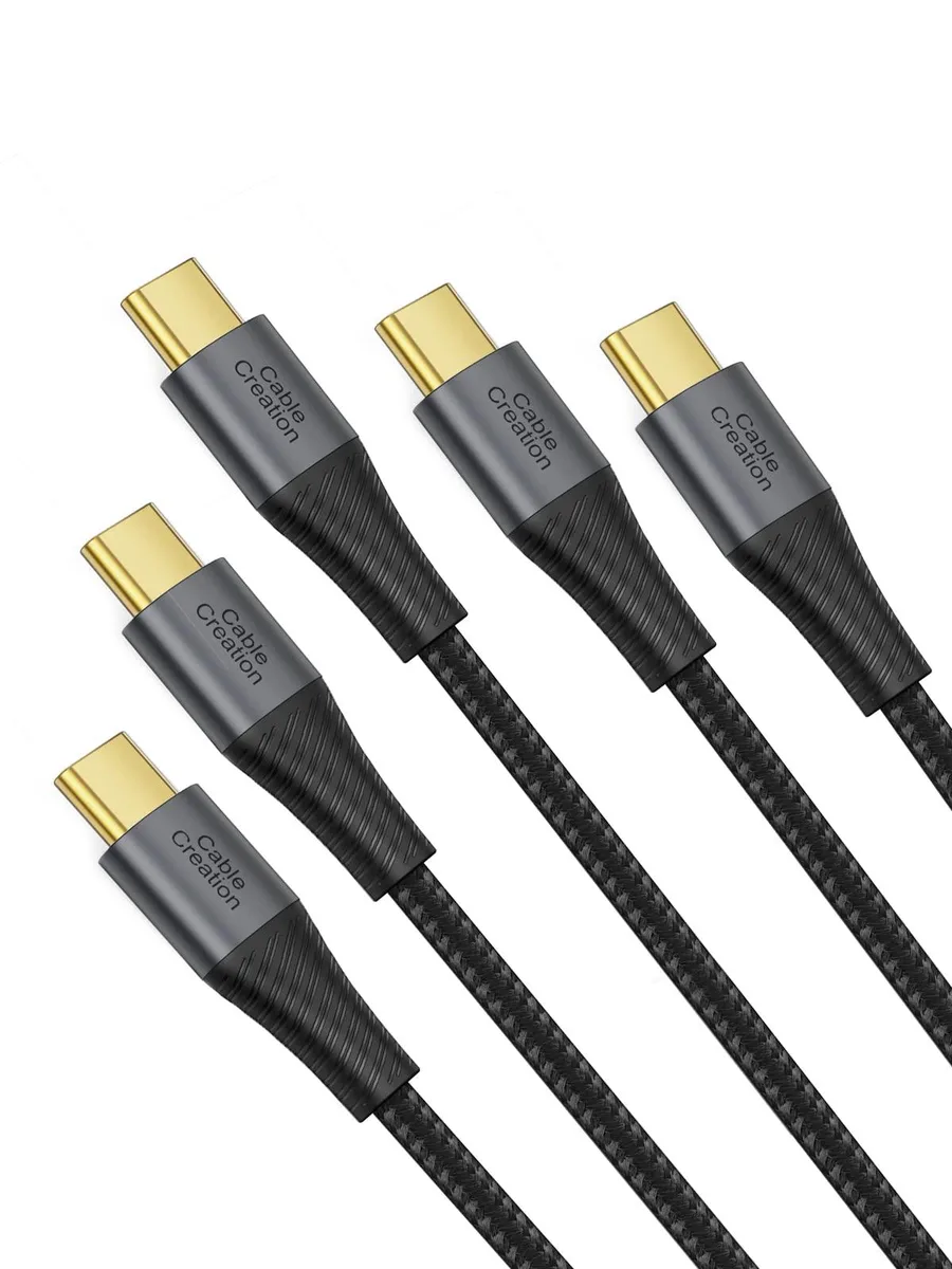 Five short black USB-C cables with braided jackets and metal connectors