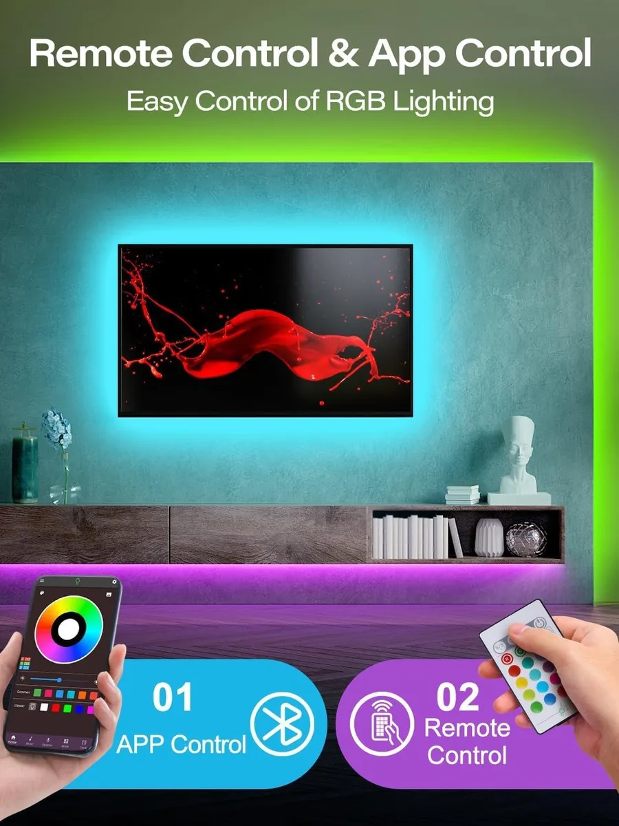 White 13.2 ft LED strip light kit on a roll with USB power cord and remote control