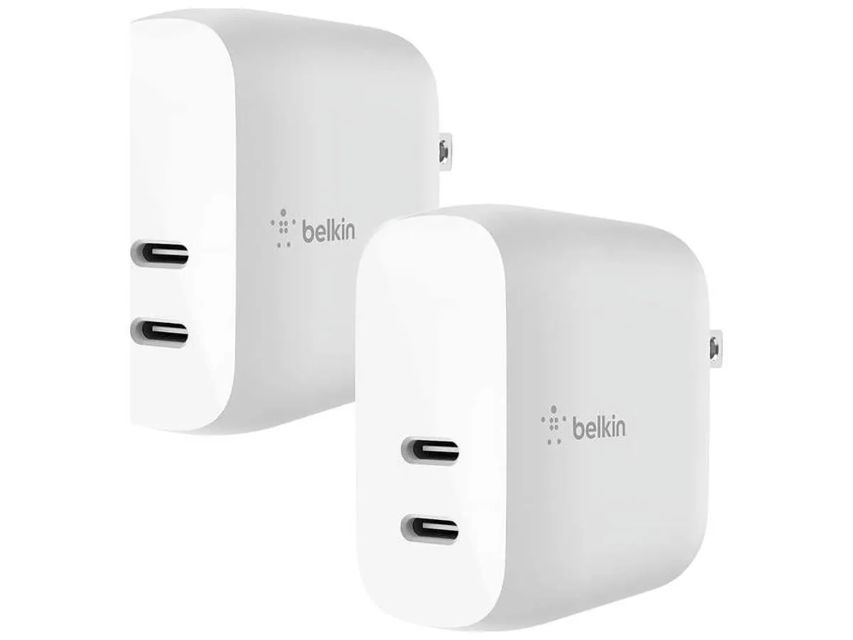 Belkin Belkin BBC009-WH-2PK dual 20W USB-C wall charger 40W total 2-pack white — product photo
