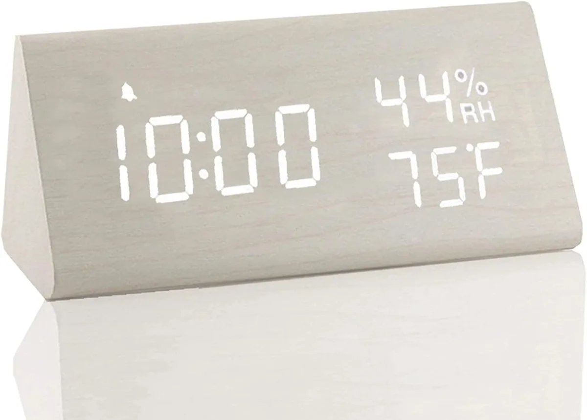 AUTECH AUTECH Upgraded Digital Wooden Alarm Clock White — product photo