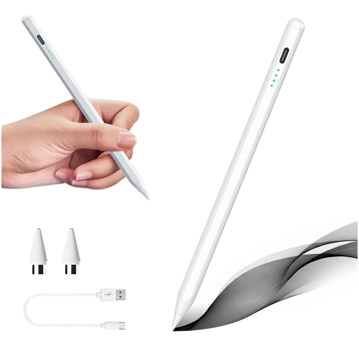  Universal Stylus Pen White 1.5mm Tip 12h USB-C 365d Standby 3 Extra Tips — product photo