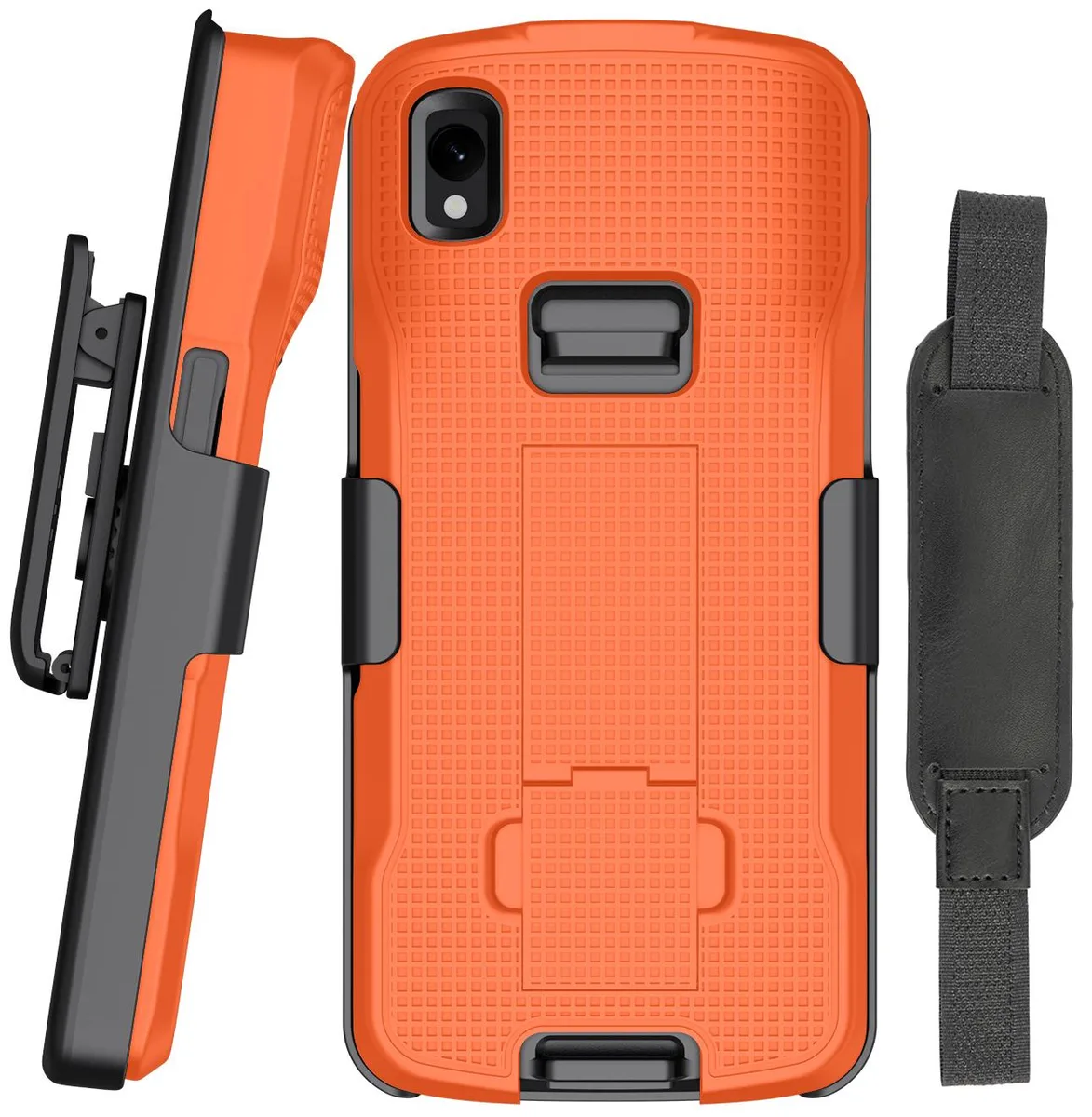 Nakedcellphone Nakedcellphone Kickstand Case + Belt Clip Holster + Hand Strap for Zebra TC22 TC27 Orange — product photo