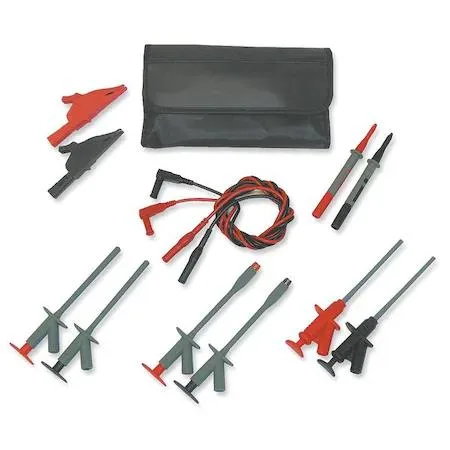 Test lead kit with probes, clips, and pouch