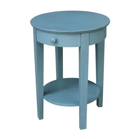 Ocean blue accent table with drawer, hardwood finish