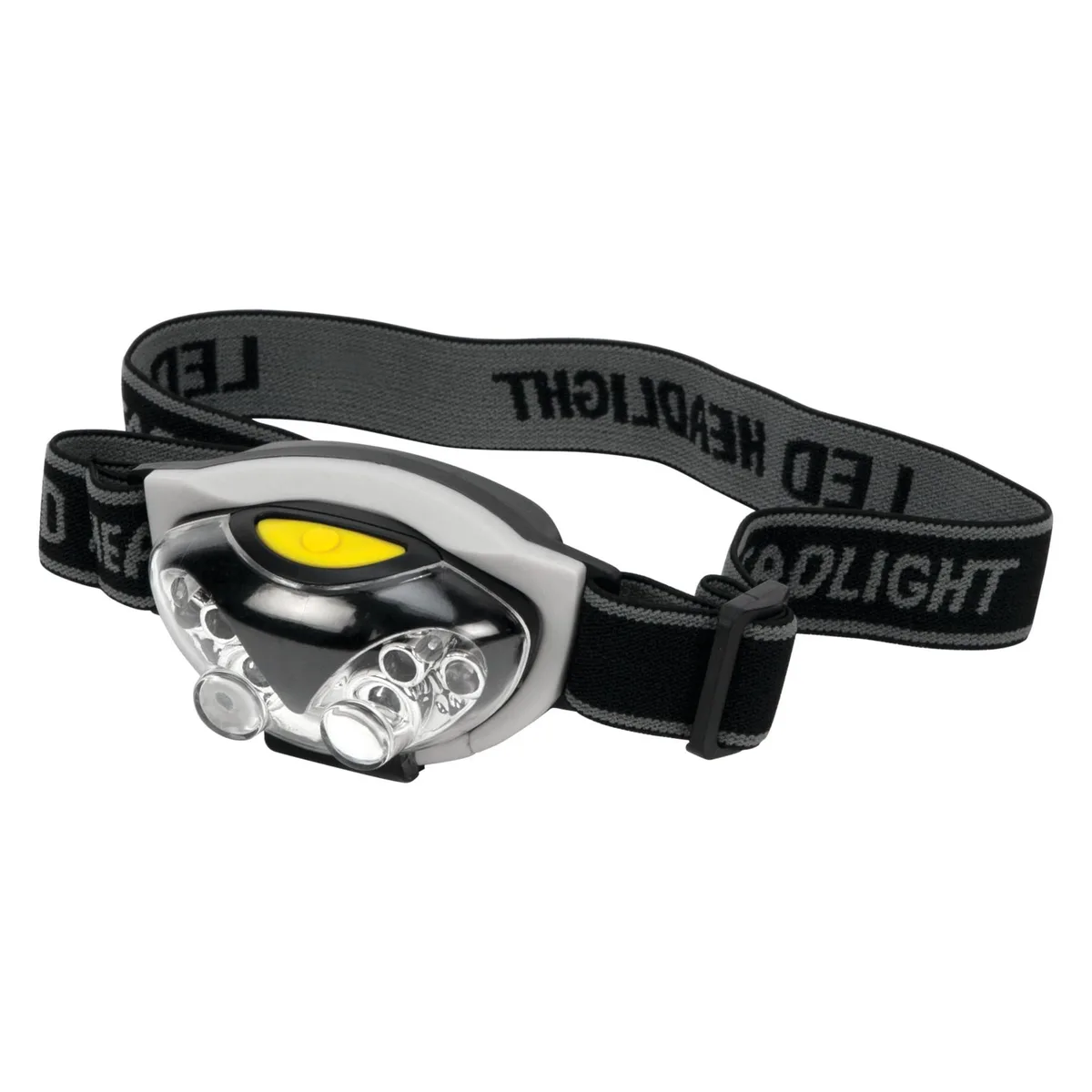 Compact black headlamp with six LEDs and adjustable elastic strap