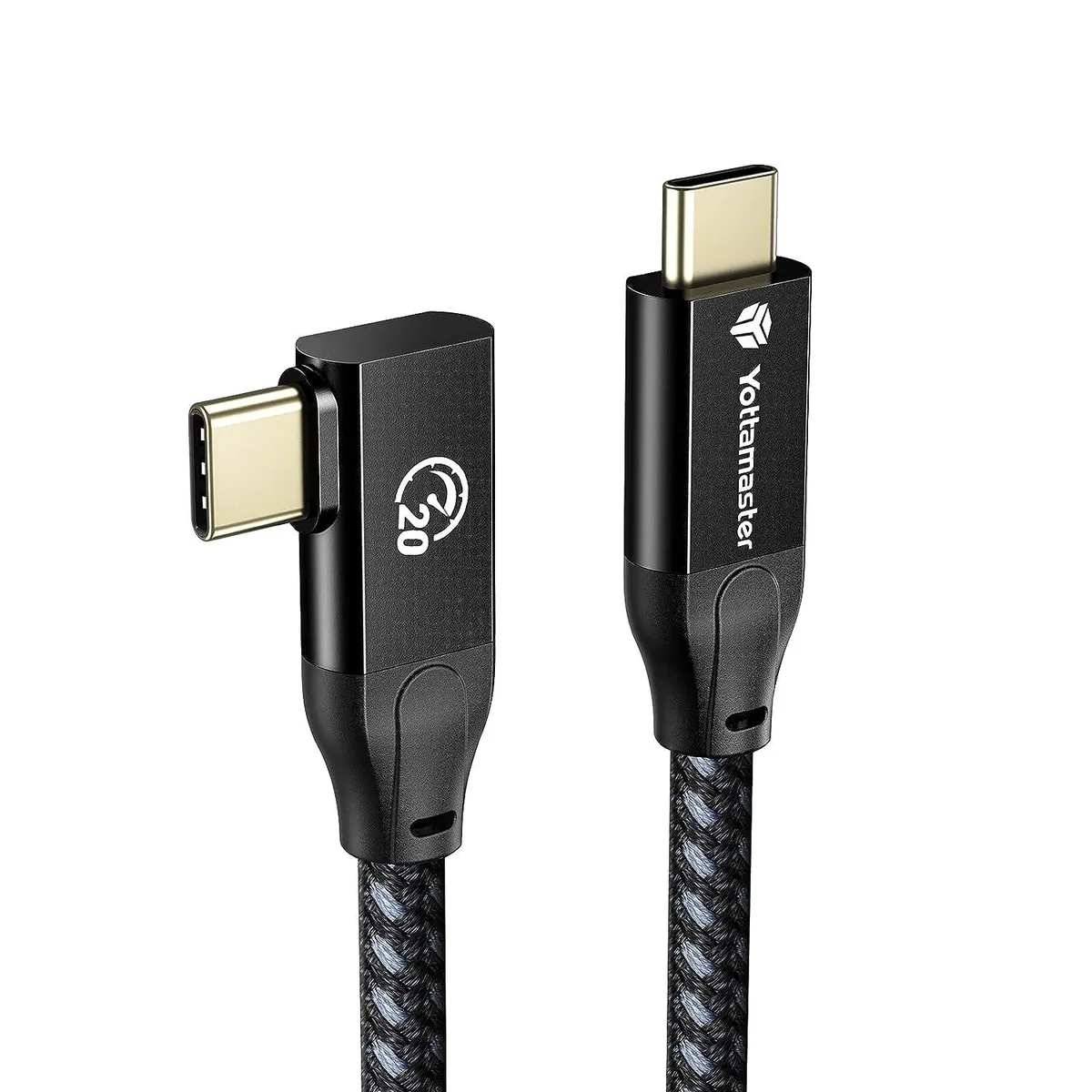 Yottamaster Yottamaster USB C to USB C Right Angle Cable 100W 20Gbps 0.5 ft Black — product photo
