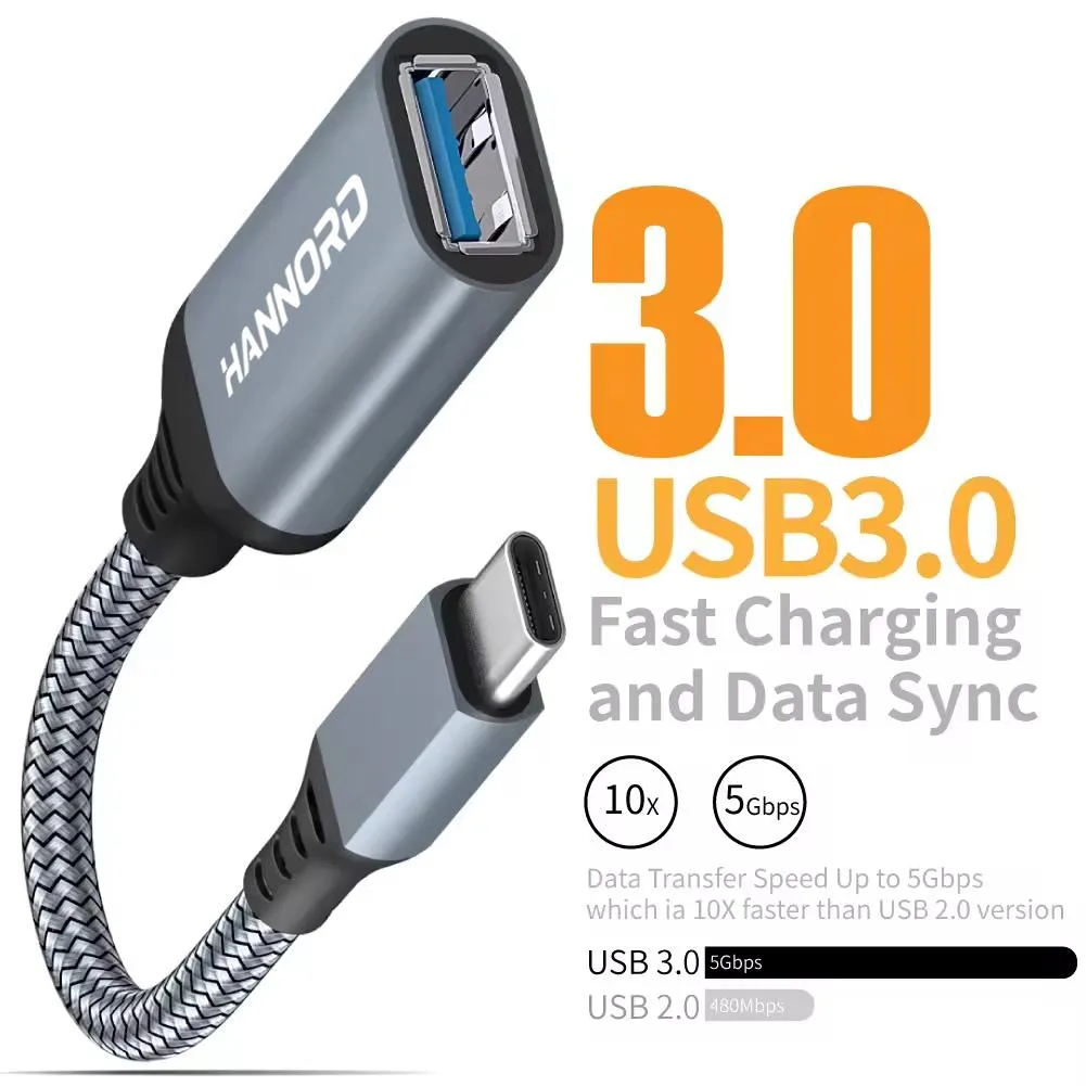 HANNORD HANNORD USB-C to USB 3.0 adapter aluminium alloy nylon braid grey — product photo