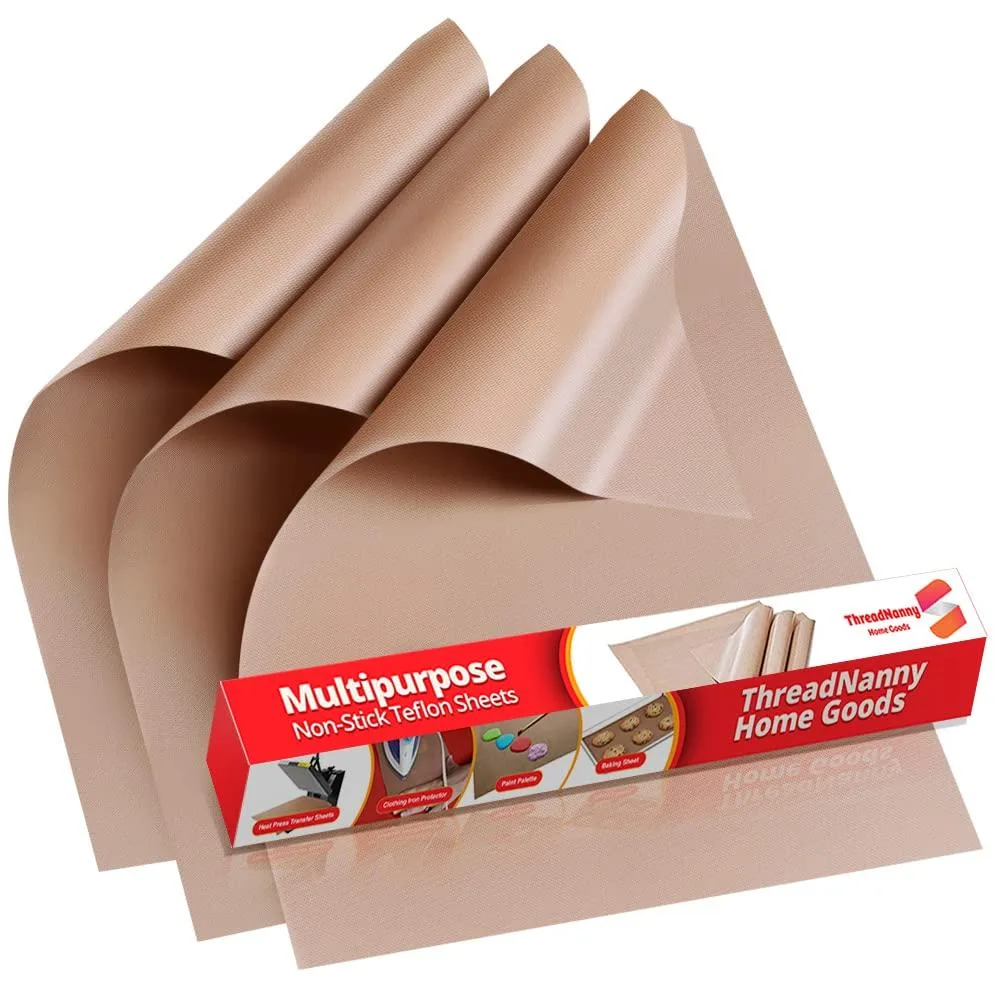 Three beige rectangular Teflon sheets, 16 by 20 inches, thin flexible mats
