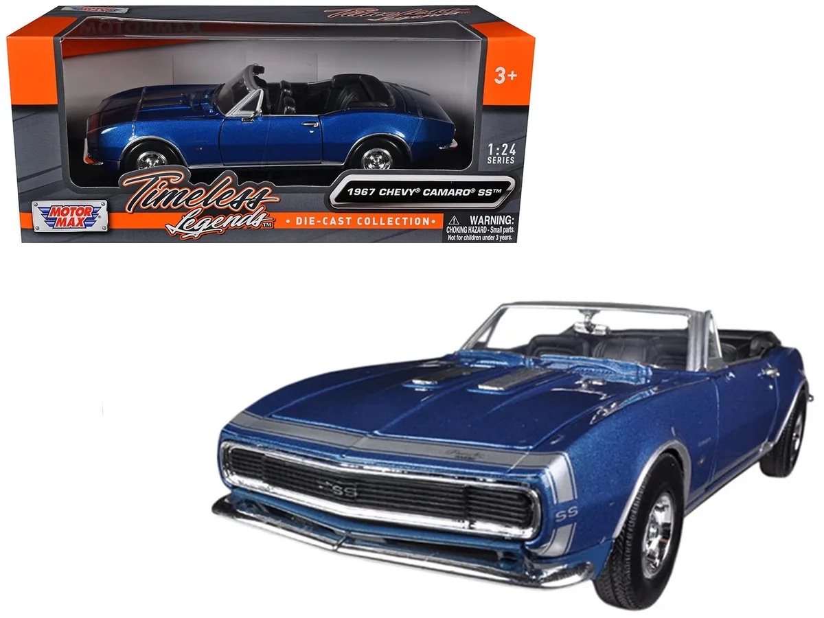 MOTORMAX MOTORMAX 1967 Chevrolet Camaro SS Convertible Blue Metallic 1/24 Diecast Model Car — product photo