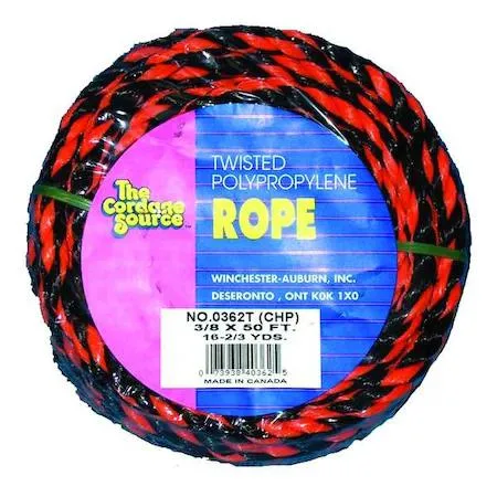 Zoro Select 362T-WA twisted polypropylene rope ball, black and orange, 50 ft