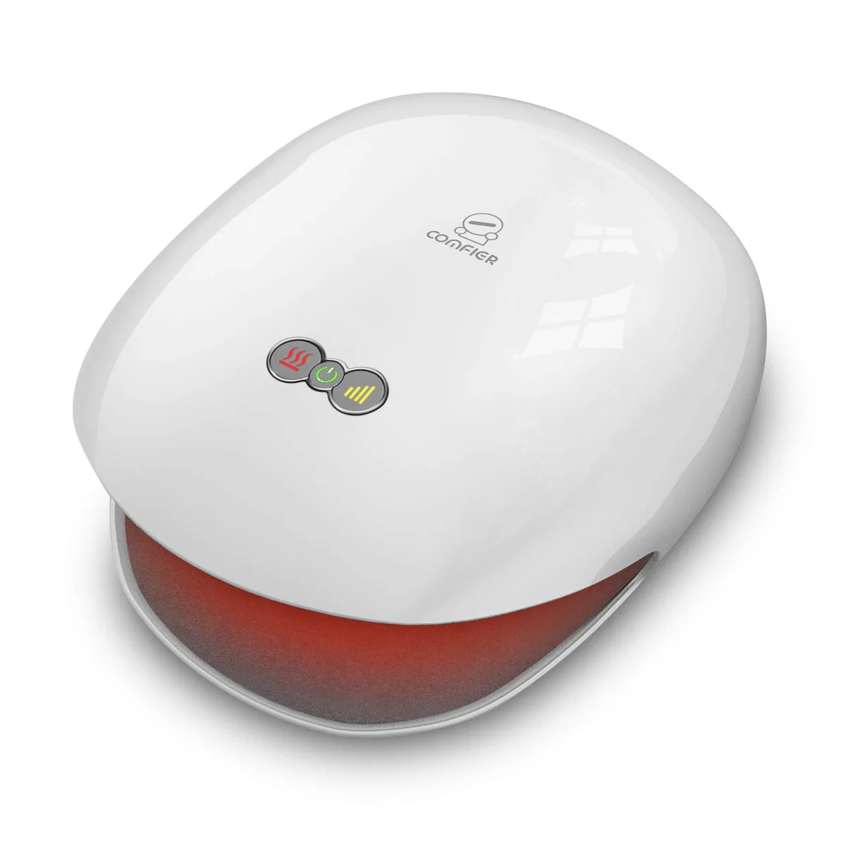 White wireless hand massager with finger openings and control panel