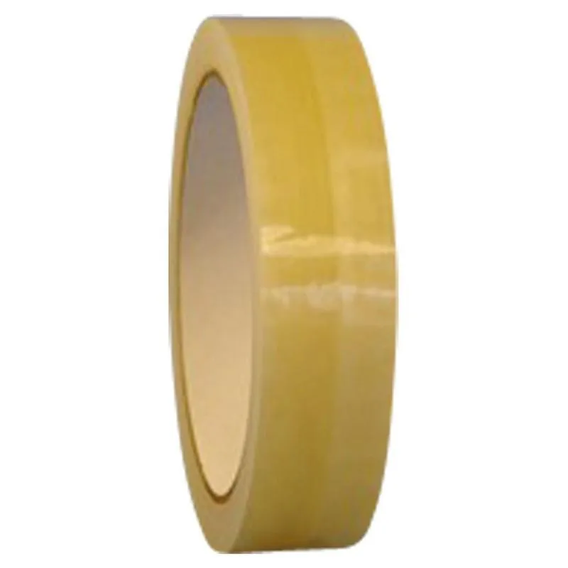 Clear polypropylene tape rolls in a bulk case, narrow width, easy-tear scored edges